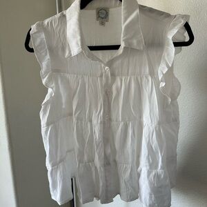 White Ruffled Sleeveless Blouse